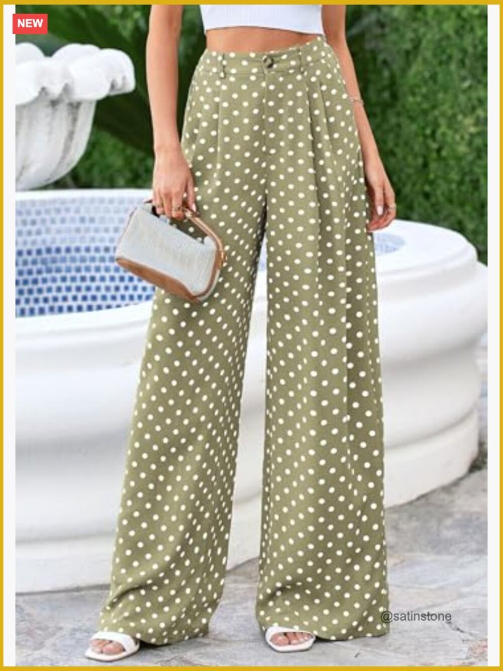 Wide Leg Polka Dot Dress Pants for Women with Pockets - Picture 2 of 7